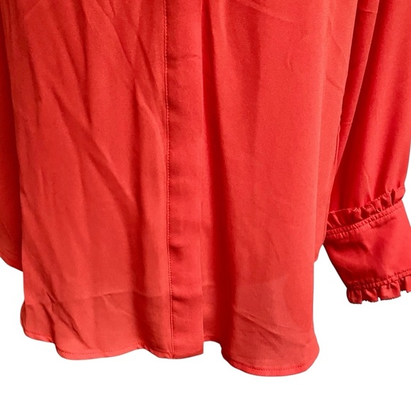 J.Crew Drapey Band Collar Blouse Small Orange Red Ruffle Cuff Shirt NWT - Picture 3 of 13